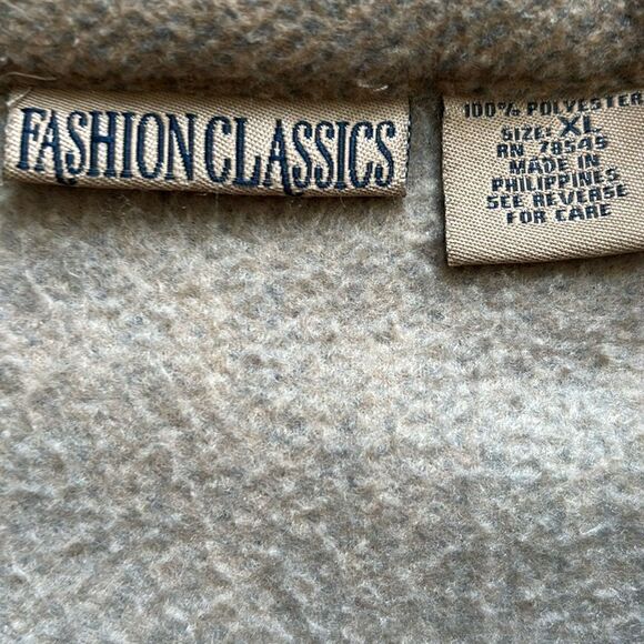 Moose All over Woods Fleece Sweatshirt Womens XL Tan Blue Lodge Full Zip-up USA - Picture 7 of 7